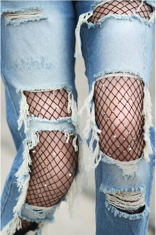Scattered Rhinestones Fishnets