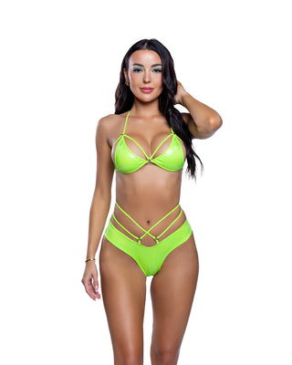 6798 - 2PC Holographic Python Strappy bikini Short Set